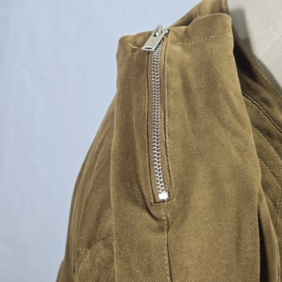 Vero Moda Jacket Suede Biker Size Small Womens Brown Full‎ Zip Cropped Lined - Picture 7 of 12